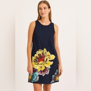 Anthropologie Maeve Posie blue floral embroidered shift dress size large linen